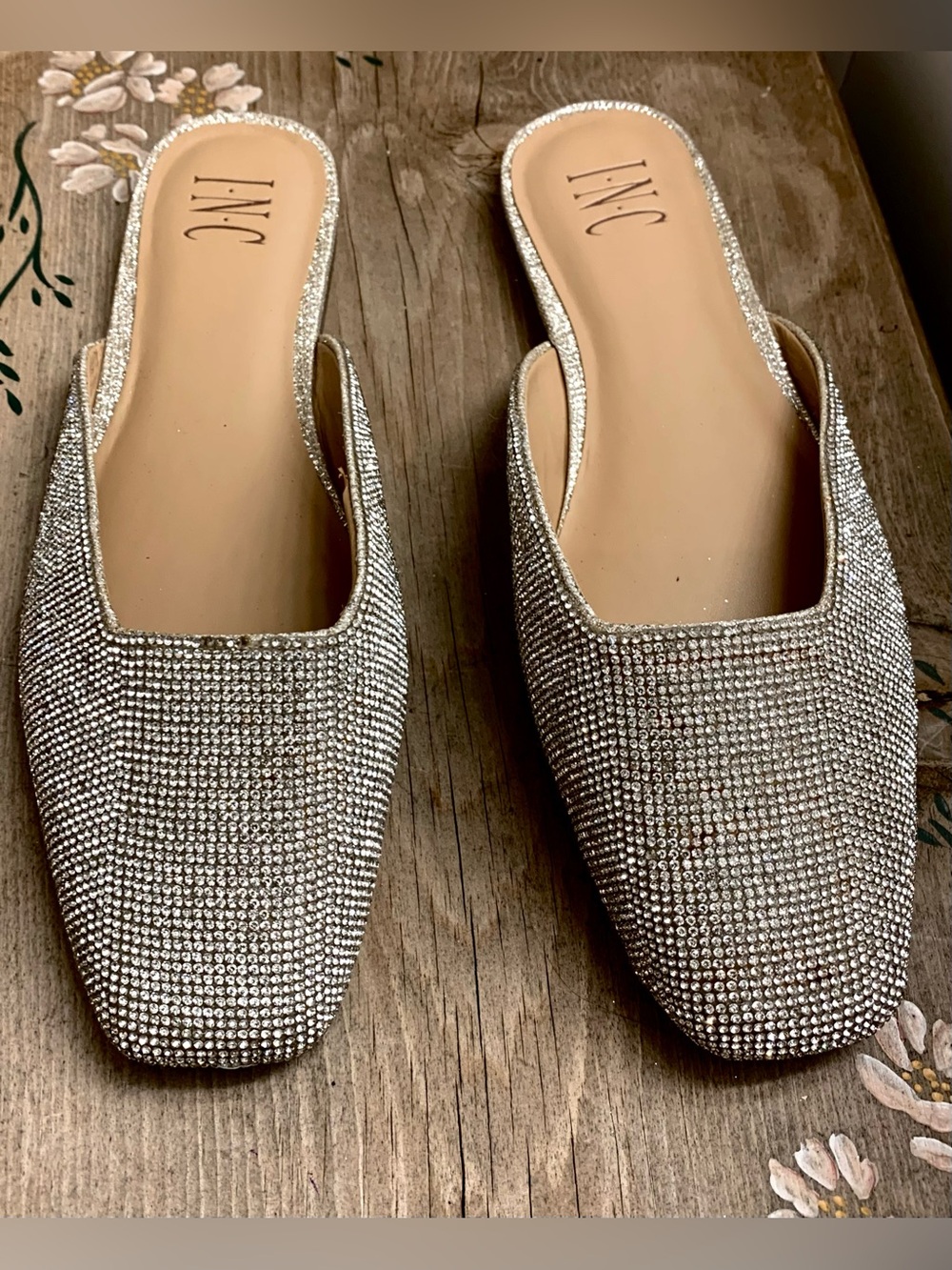 INC International Concepts Silver Rhinestone Slip-On Mules - Picture 10 of 13